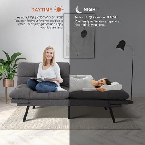 Adjust Backrest Futon Sofa Bed with Memory Foam - 71 for Studios, Apartments, Dormitories, Offices, and Game Rooms.