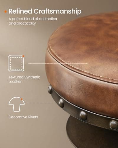 Songmics Steampunk Counter Stools, Set of 2, Adjustable Height, Caramel Brown