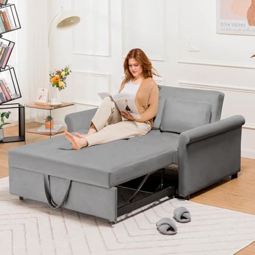 COMHOMA 55" 3-in-1 Sleeper Sofa Bed with Adjustable Backrest (Grey)