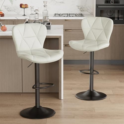 Modern Black Adjustable Bar Stools Set of 2, Counter Height with Footrest