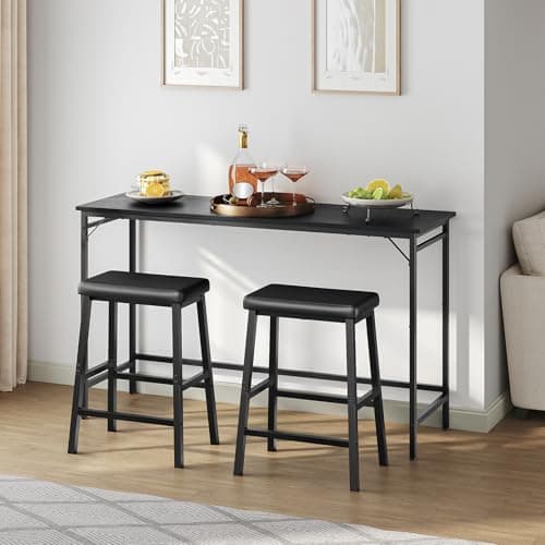 HOOBRO Black 24" Bar Stool Set, PU Leather, Easy Assembly, Kitchen & Bar