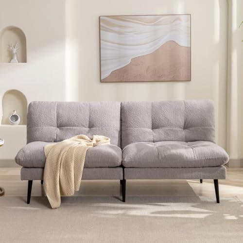 Futon Sofa Bed with Adjustable Backrest, Grey