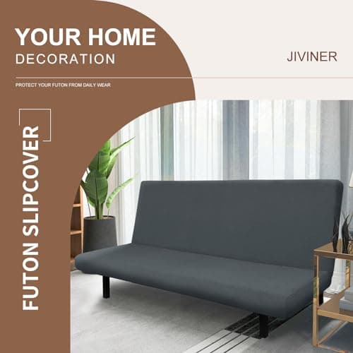 JIVINER Super Stretch Futon Cover, Dark Grey, Full Size, Washable Sofa Bed Protector