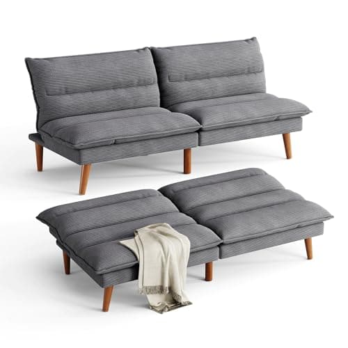 LINSY 71 Inch Beige Adjustable Backrest Futon Sofa Bed
