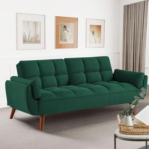 Fangflower Velvet Futon Sofa Bed with Adjustable Backrest