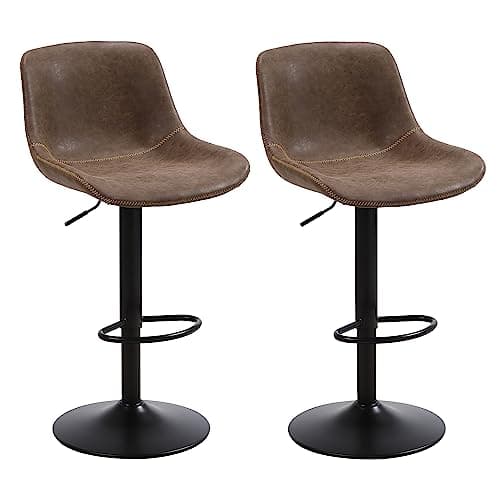 Modern Brown Swivel Bar Stool Set - Counter Height with Back Adjustment
