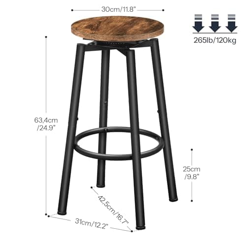 Rustic Brown & Black Swivel Bar Stools, BF24BY01, HOOBRO Kitchen Chairs