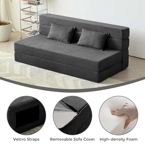 Dark Gray 3-in-1 Foldable Sofa Bed with Memory Foam Mattress Futon
