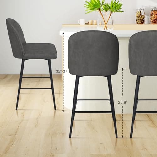 MUUEGM Set of 3 Modern 360° Swivel Bar Stools - 26.9 High Back with Metal Legs, Linen Fabric, Pure Night Black for Bar, Kitchen, Dining Room