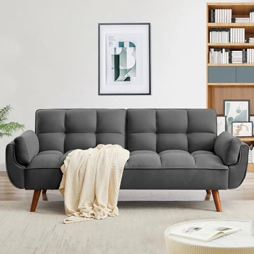 Golden Yellow Convertible Futon 3 Seater Sofa Bed, Linen Upholstery, Modern Design