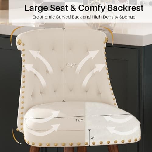 4-Piece 360° Swivel Bar Stool Set, Velvet Upholstered with Back and Footrest, Beige Fabric, Counter Height 24" Seat