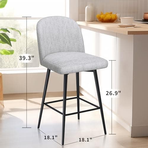 360° Swivel Barstools Set of 2 with Fabric Upholstery for Kitchen Island