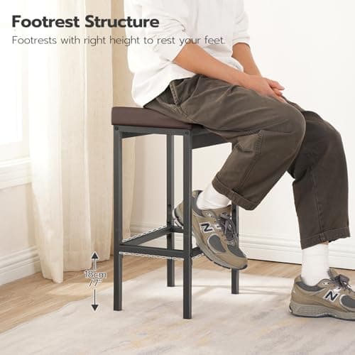 HOOBRO Brown & Black Bar Stools, 24.8" High, Kitchen & Dining Room Chairs BC21BY01