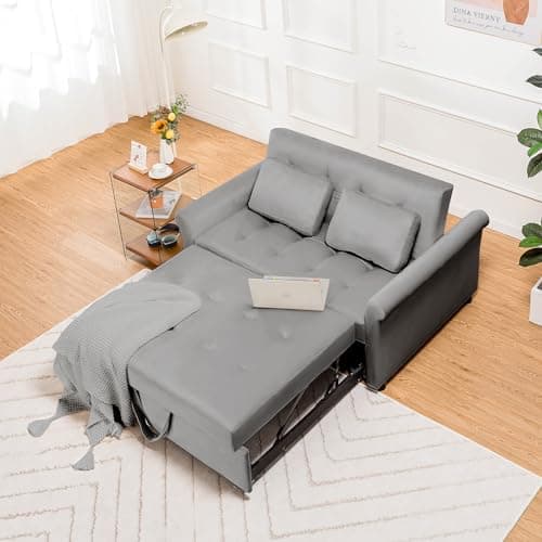 COMHOMA 55" 3-in-1 Sleeper Sofa Bed with Adjustable Backrest (Grey)