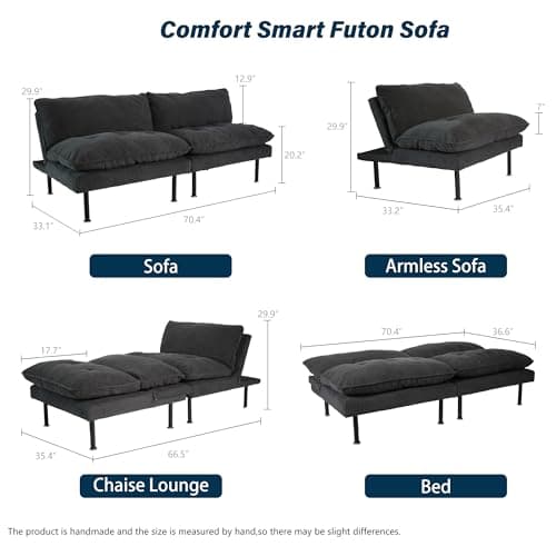 70" Multi-Function Futon Couch, Recliner with Adjustable Backrest, Grey