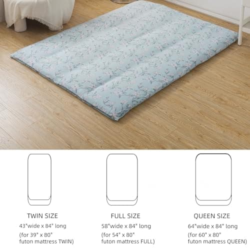 Lake Blue Flower Futon Cover for Twin Mattress, Zipper Closure, Super Soft & Machine Washable