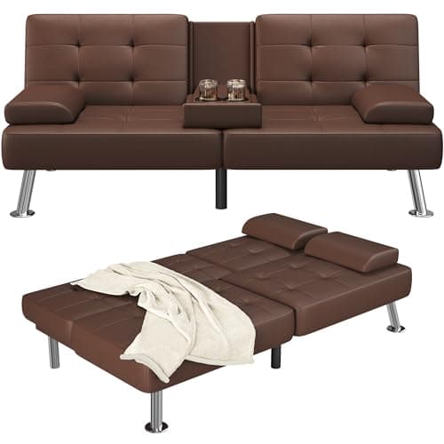 Furmax Black PU Leather Recliner Futon Couch Bed for Living Room