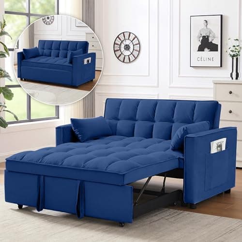 3-in-1 Grey Convertible Sleeper Sofa Bed with Side Pocket & Adjustable Backrest