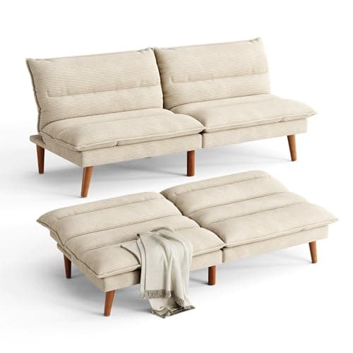 LINSY 71 Inch Beige Adjustable Backrest Futon Sofa Bed