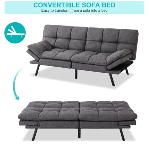 MUUEGM Dark Gray Memory Foam Adjustable Armrest Sofa Bed