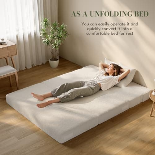 IULULU Convertible Boucle Sofa Bed, Queen, Living Room Foldable Mattress