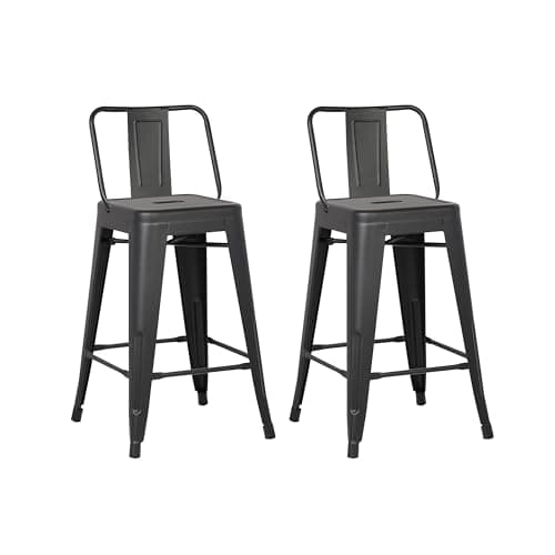 AC Pacific Rustic Style Modern Metal Barstool Set of 2 - Distressed White, Low Back