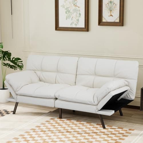 MUUEGM Linen Memory Foam Convertible Sofa Bed, 71", Light Grey, Living Room Sleeper Couch