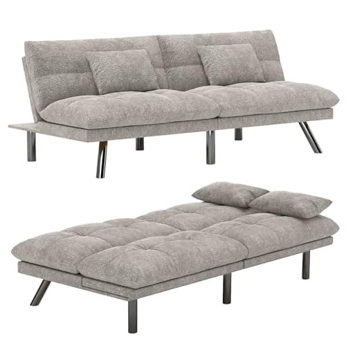 70 Inch Solid Wood Futon Sofa Bed in Black Chenille Fabric