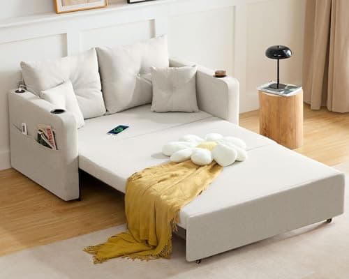 3 in 1 Full Size Loveseat Sleeper Sofa with Storage, USB, Grey