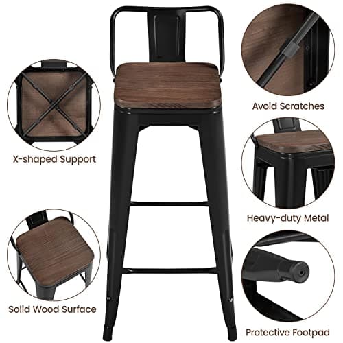 Yaheetech 30" Metal Bar Stool Set of 4 Outdoor Indoor Industrial Bar Stools Matte Black