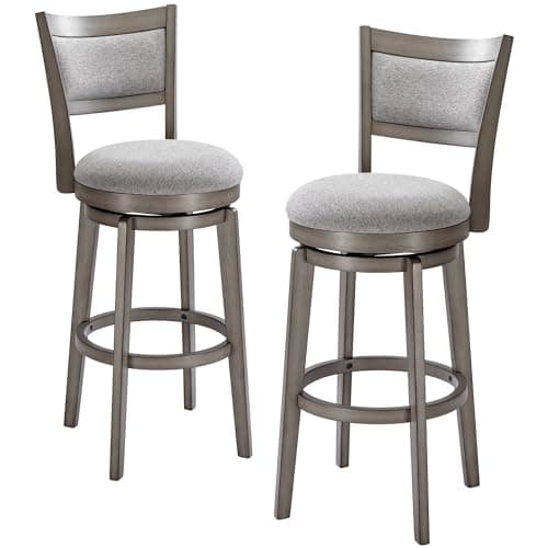 PrimeZone 30 Inch High Back Swivel Bar Stool Set, Grey Kitchen Island Counter Chairs