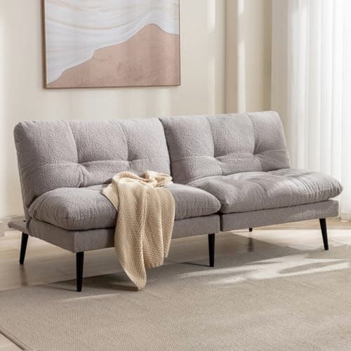 Grey Convertible Splitback Futon Sofa Bed with Adjustable Backrest