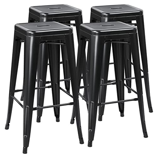 Yaheetech 24 Inch Outdoor Stackable Metal Bar Stool Set Black