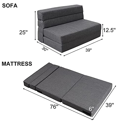 ANONER Dark Gray Fold Soy Bed Couch with Memory Foam and Washable Cover