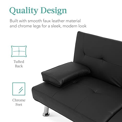 Best Choice Products Black Modern Convertible Futon with Adjustable Sleeper and Removable Arms