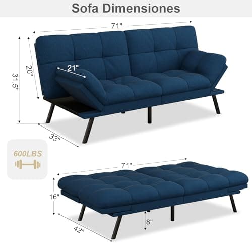 MUUEGM 71" Splitback Recliner Loveseat, Reversible Backrest, Linen Blue, Small Spaces