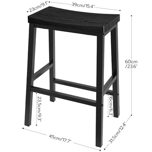 HOOBRO Black Saddle Bar Stools, Set of 2, 23.6 Inch Industrial Kitchen Chairs