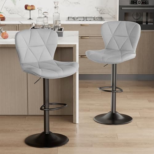 Modern Black Adjustable Bar Stools Set of 2, Counter Height with Footrest