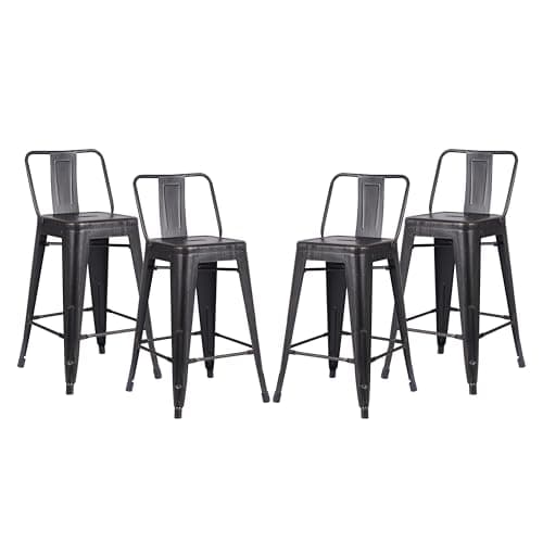 AC Pacific Rustic Style Modern Metal Barstool Set of 2 - Distressed White, Low Back