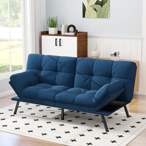 MUUEGM 71" Splitback Recliner Loveseat, Reversible Backrest, Linen Blue, Small Spaces