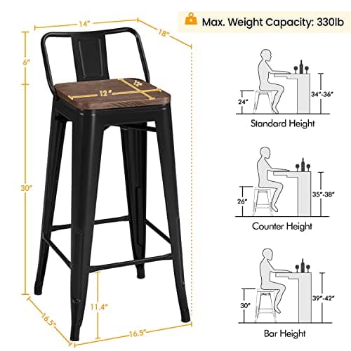 Yaheetech 30" Metal Bar Stool Set of 4 Outdoor Indoor Industrial Bar Stools Matte Black
