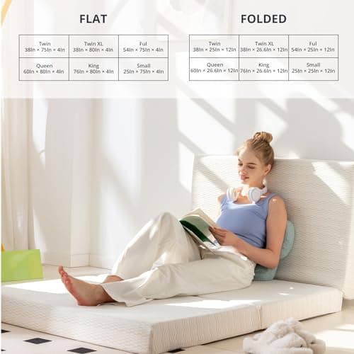 CH CHARME HOUSE 4-Inch Trifold Mattress Topper - CertiPUR-US Certified, Washable Cover, Storage Bag, Non-Slip Bottom - T