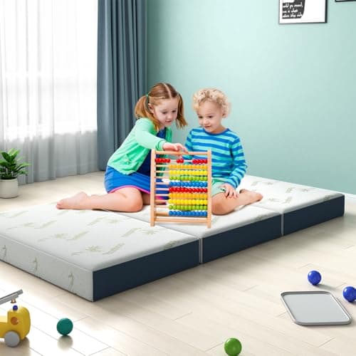 Portable Tri-Fold Foam Mattress, 4 Inch Washable Cover, Soft RV Camping Mattress, 74" x 54" x 4"