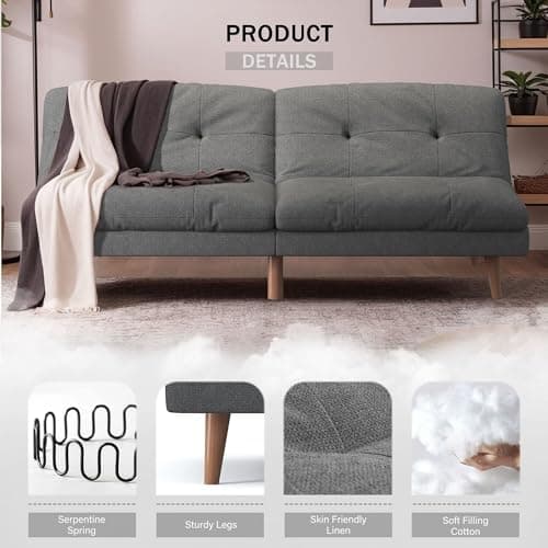 Flamaker Adjustable Futon Sofa Bed in Grey Fabric
