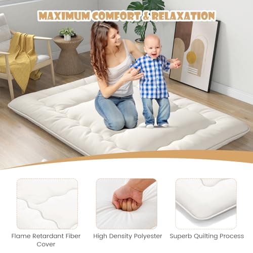 Giantex Roll-Up Japanese Tatami Mattress with Washable Cover & Carry Bag, Queen Size, Portable for Camping & Dormitories