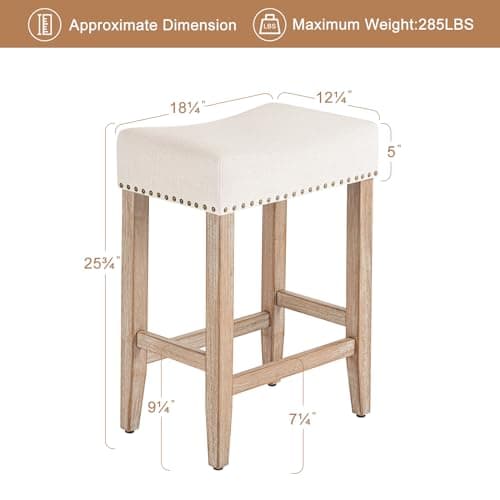 Furniliving Beige Saddle Stool Set of 2, 25.7" Counter Height