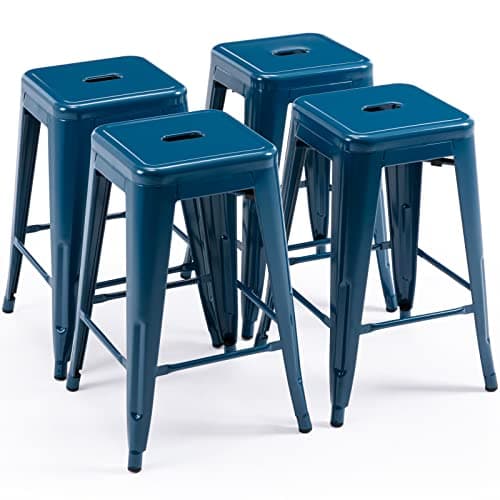Vogue Furniture Black Metal Bar Stools - 24" Square Seat Indoor-Outdoor Set