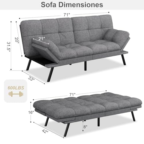 MUUEGM Light Gray Linen Reversible Recliner Sofa Bed for Small Spaces