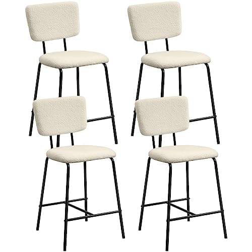 Modern White Boucle Bar Stool Set - 4 Pack Kitchen Island Chairs