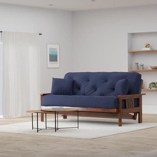 Nirvana Futons Stanford Full Size Futon Set - Heavy Duty Wood, Thick Mattress, Navy Blue